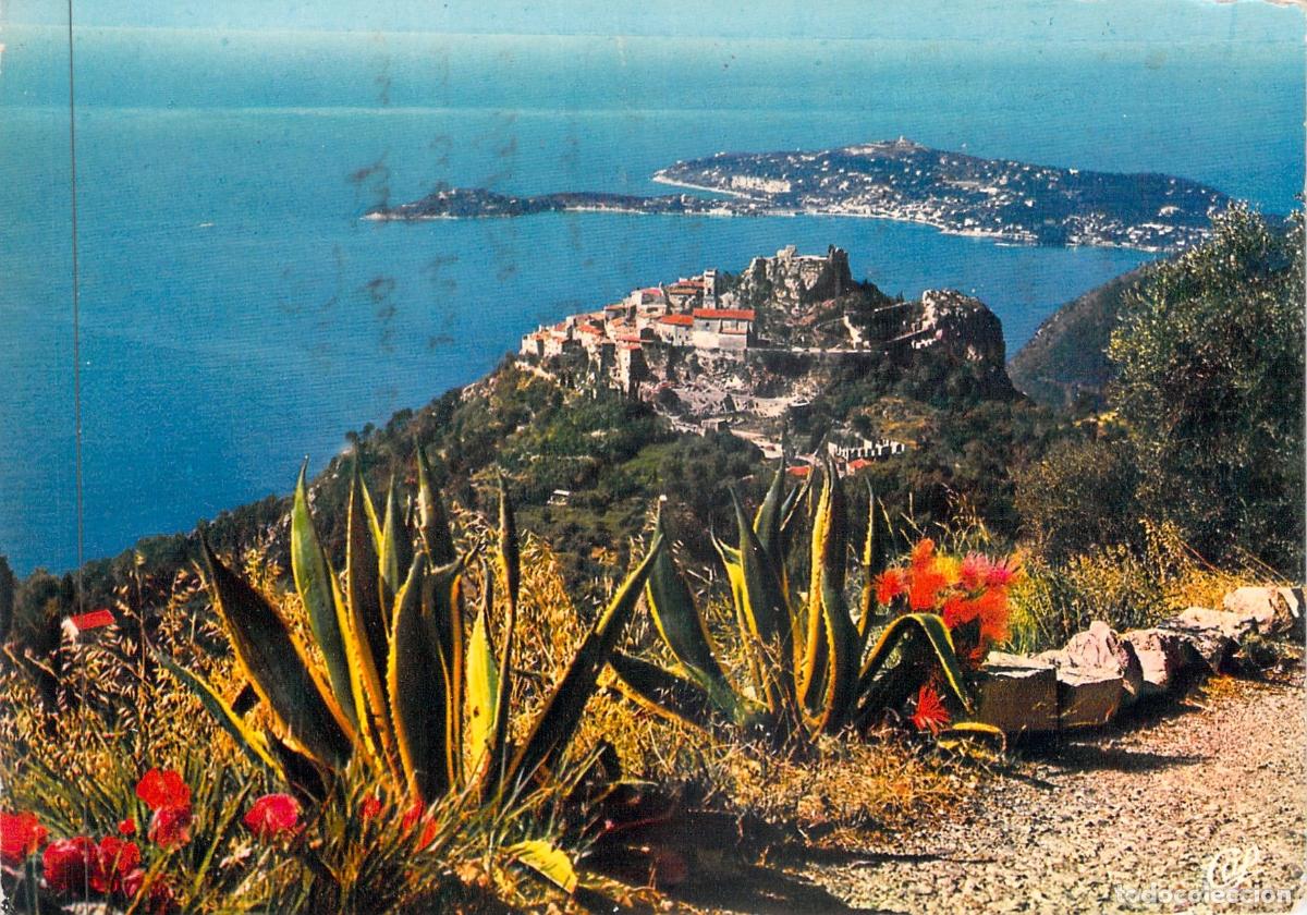 Postkarten: Postal de Eze-Village y Cap Ferrat en la Costa Azul