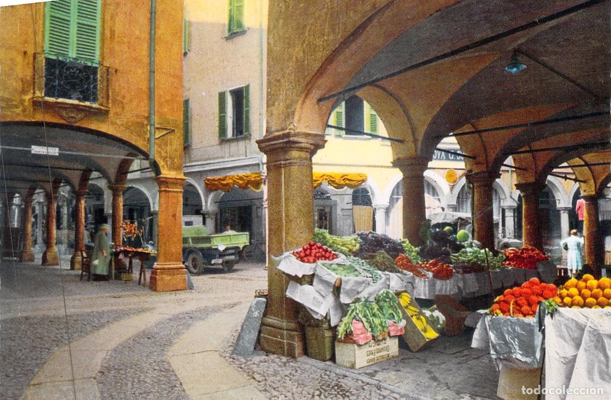 Postcards: Postal de Lugano: Portici di Via Pessina con Mercado de Frutas