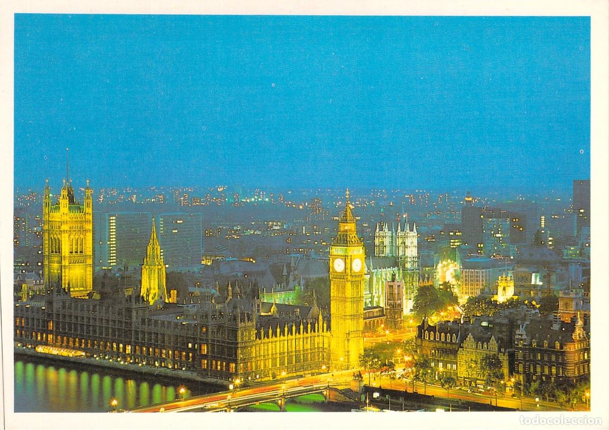 Postales: Postal de Londres con el Parlamento y Big Ben de Noche