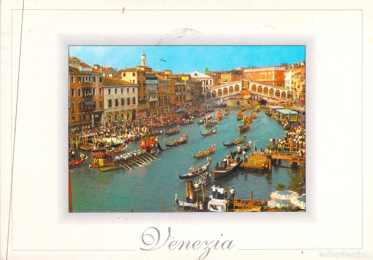 Postales: Postal de Venecia: Canal Grande, Puente de Rialto y Regata Hist&oacute;rica