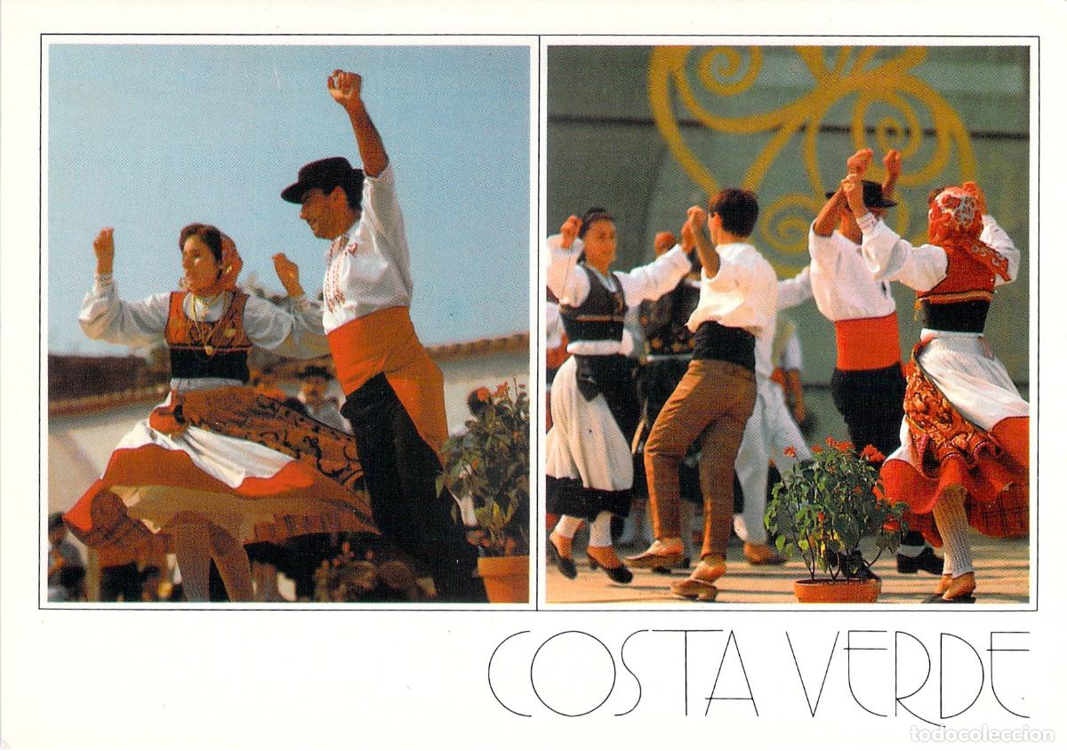Postkarten: Postal de Baile Tradicional y Trajes T&iacute;picos de la Costa Verde, Portugal