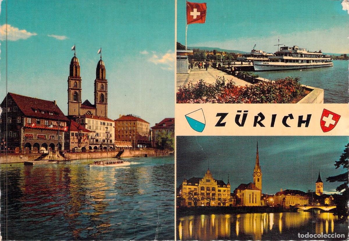 Postcards: Postal Multivista de Z&uacute;rich Suiza Grossm&uuml;nster y R&iacute;o Limmat