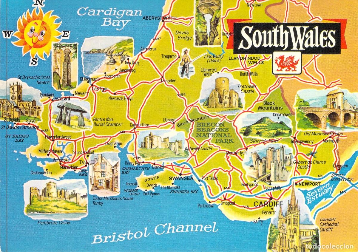 Postales: Postal Mapa Ilustrado del Sur de Gales Reino Unido Radio QSL