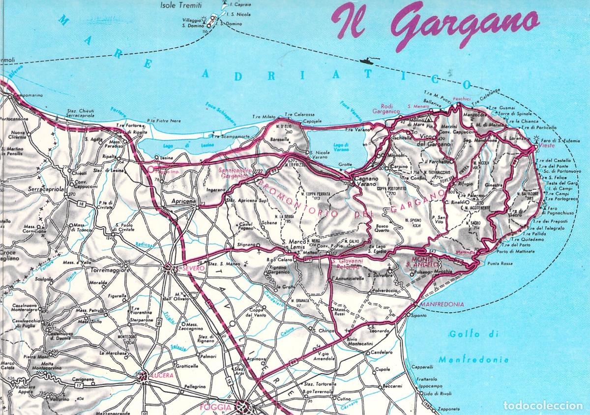 Cartes Postales: Postal Mapa Tur&iacute;stico del Promontorio del Gargano, Italia