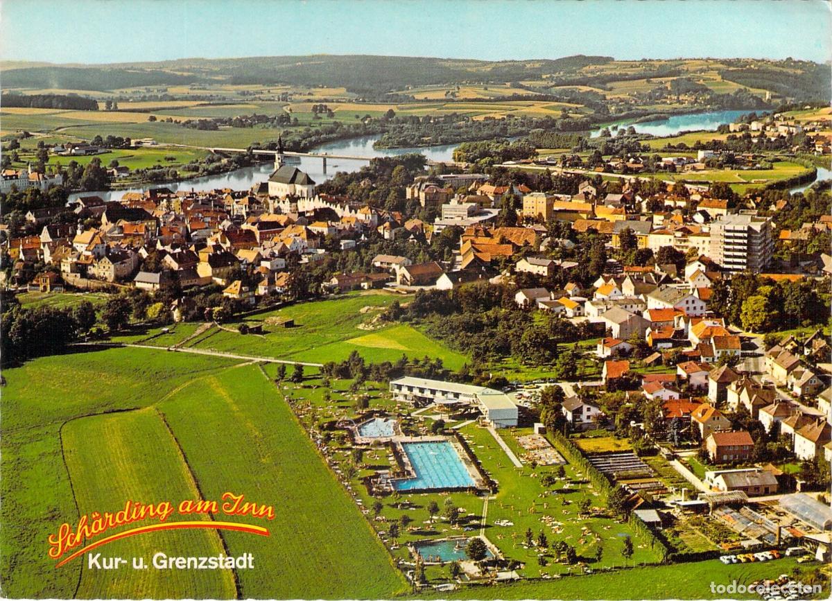 Postales: Postal de Vista A&eacute;rea de Sch&auml;rding am Inn, Austria y el R&iacute;o Inn
