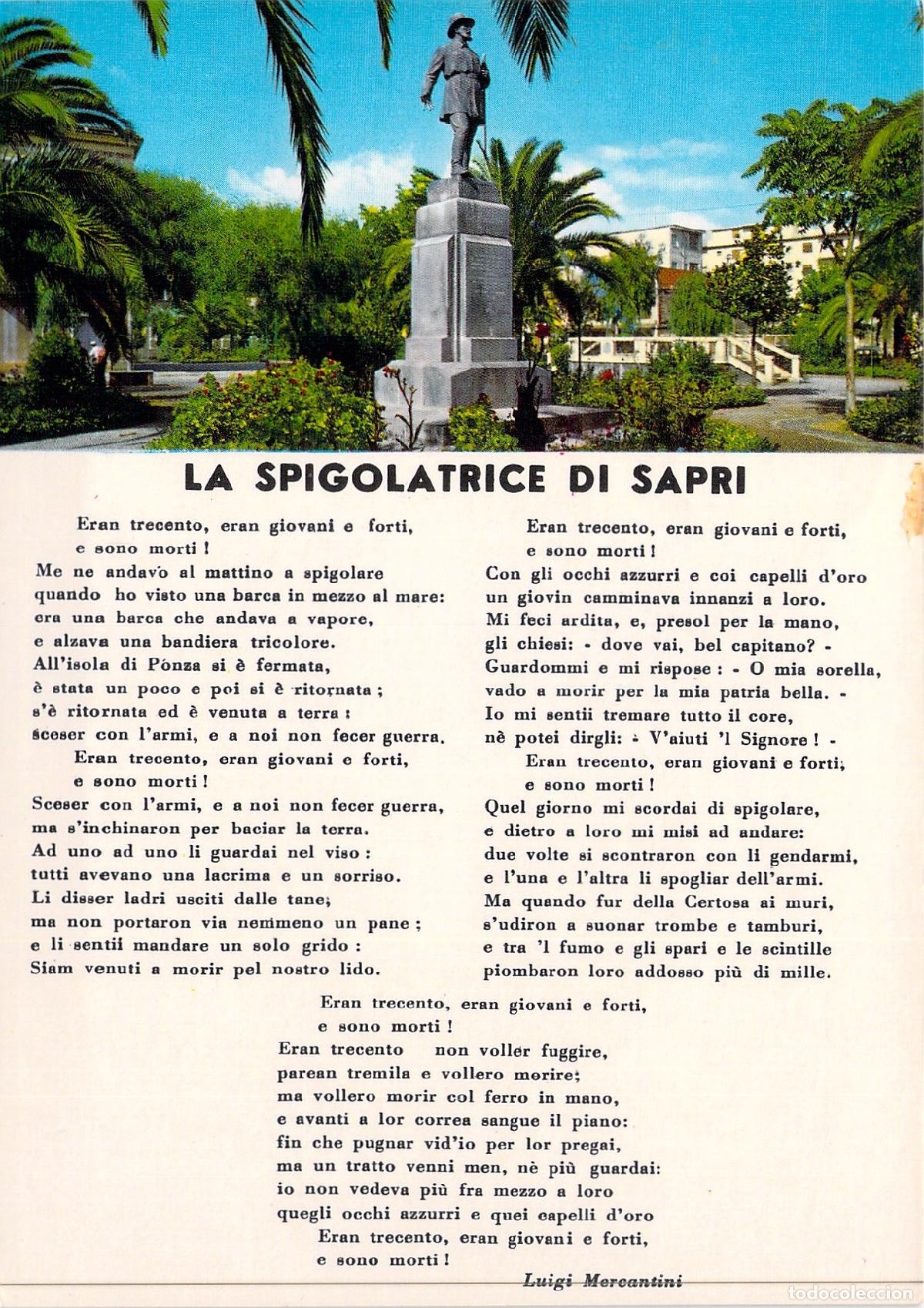 Postkarten: Postal Monumento a Carlo Pisacane y Poema La Spigolatrice en Sapri