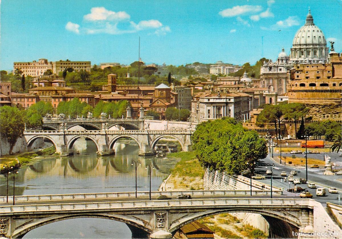 Postkarten: Postal de Roma: Bas&iacute;lica de San Pedro y R&iacute;o T&iacute;ber