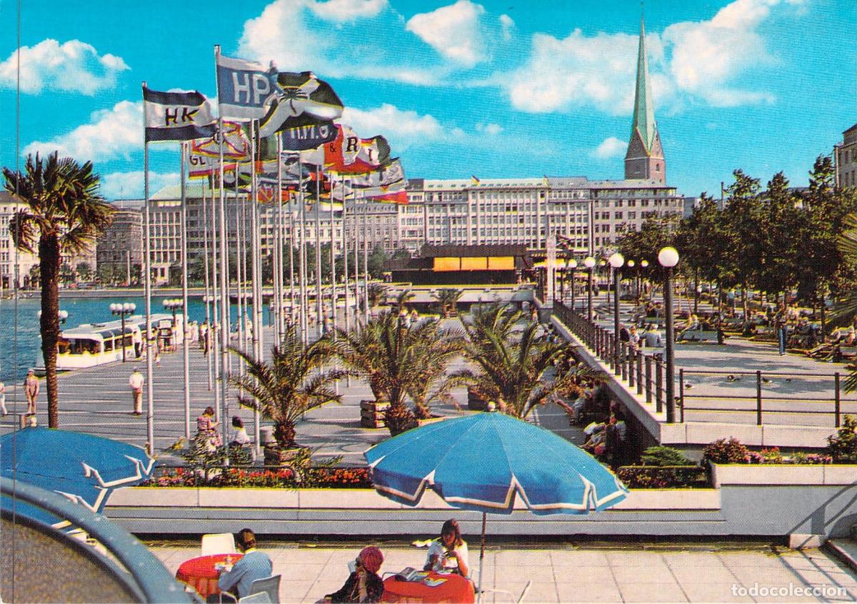Postkarten: Postal de Hamburgo, Alemania: Vista del Paseo Jungfernstieg