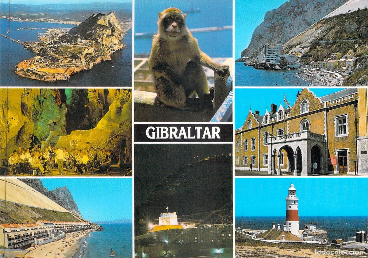 Postkarten: Postal de Gibraltar con Diversas Vistas y Mono del Pe&ntilde;&oacute;n