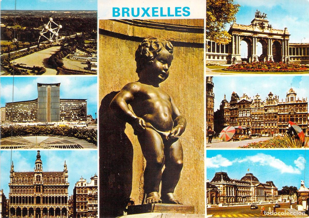 Postkarten: Postal de Bruselas con Manneken Pis, Atomium y Monumentos de B&eacute;lgica