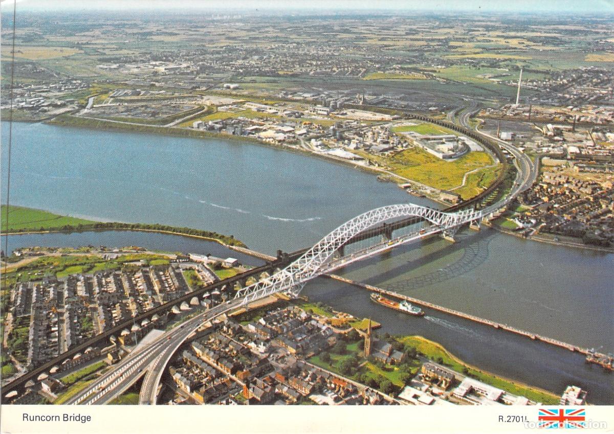 Postales: Postal de Runcorn Bridge sobre el R&iacute;o Mersey en Cheshire, Inglaterra