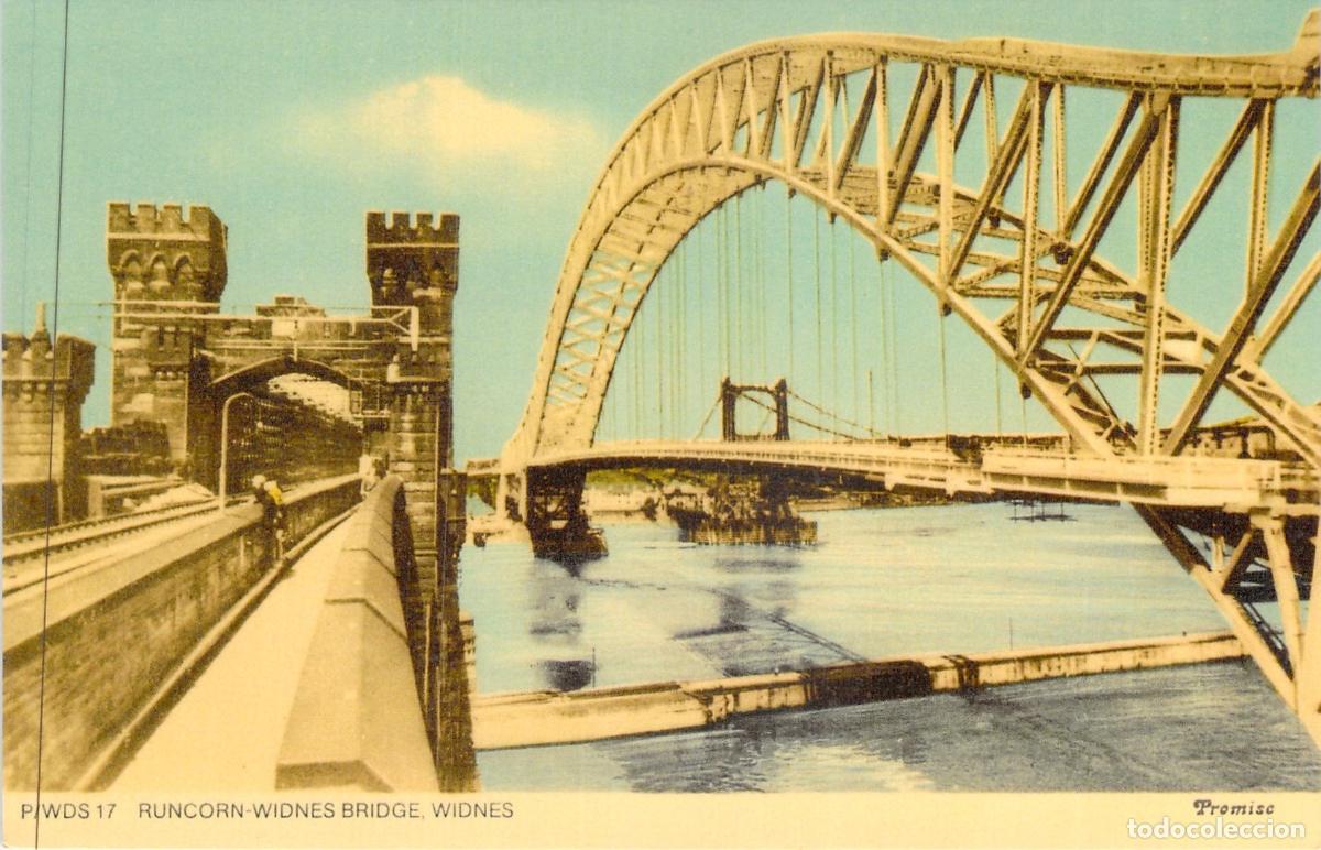 Postales: Postal del Puente Runcorn-Widnes y R&iacute;o Mersey en Inglaterra