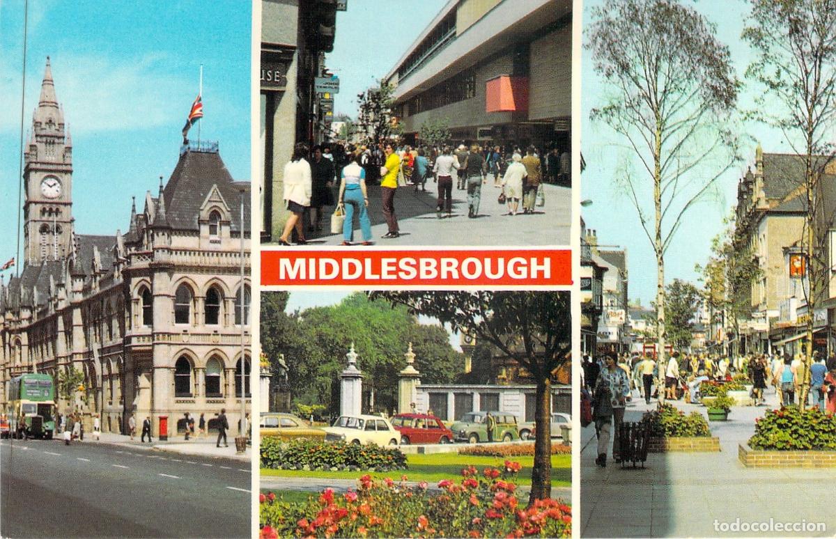 Postales: Postal Multi-vista de Middlesbrough: Town Hall y Albert Park