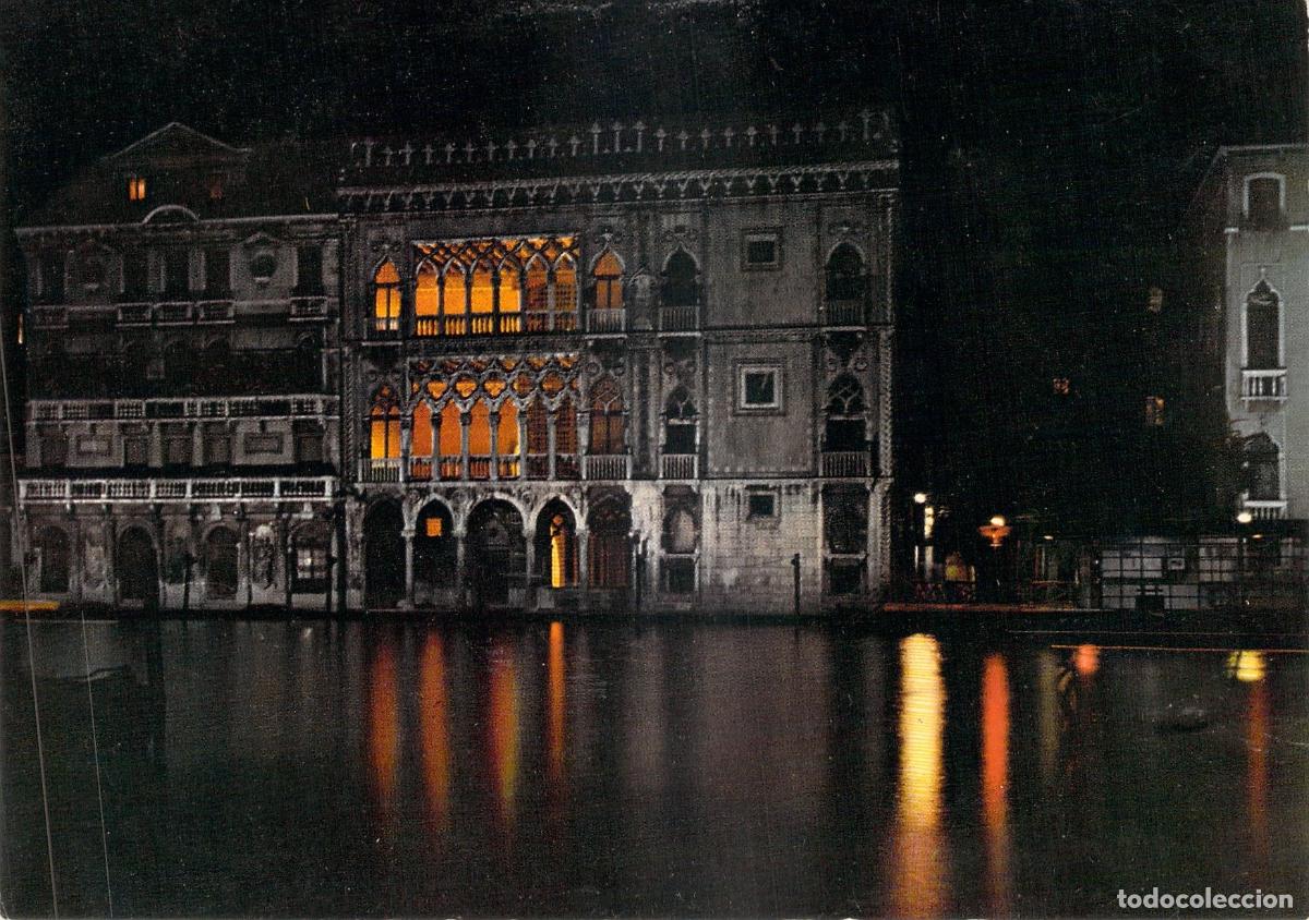 Postales: Postal de Venecia: Ca' d'Oro de Noche sobre el Gran Canal