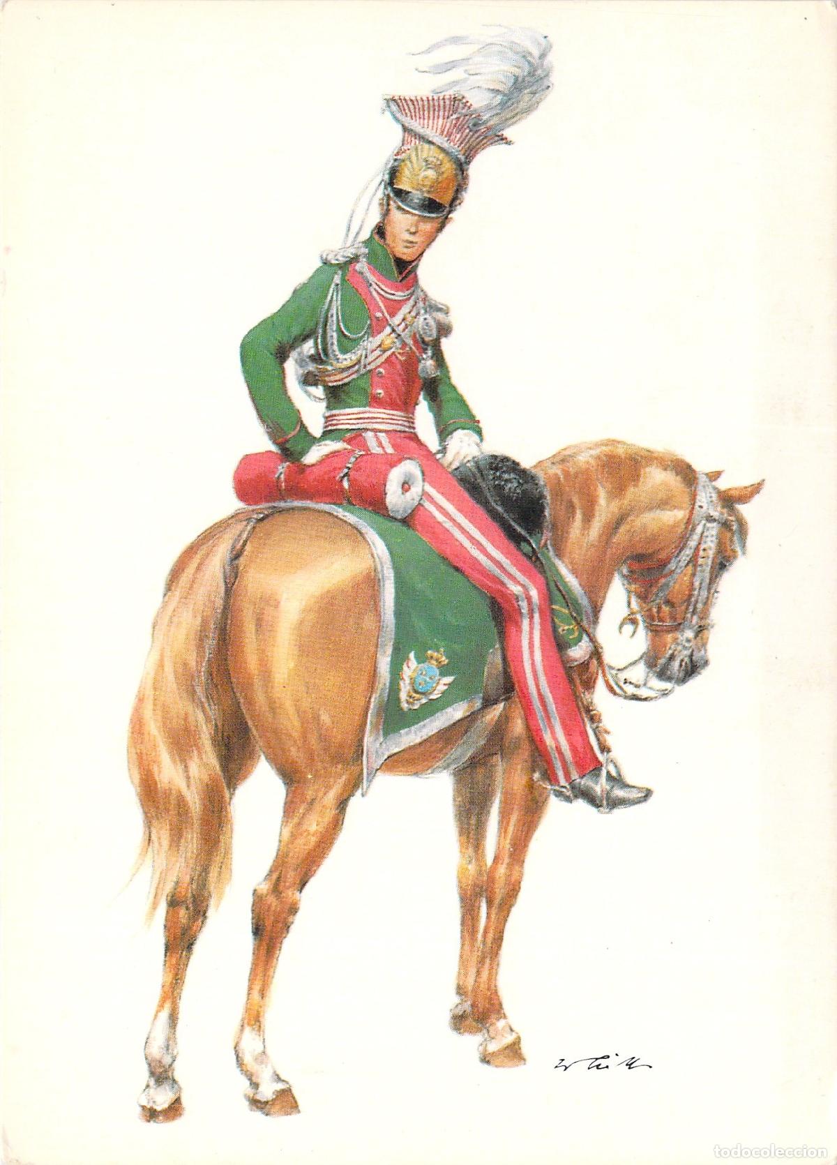 Postales: Postal de Oficial Lancero de la Guardia Real Francesa Ilustraci&oacute;n Tritt