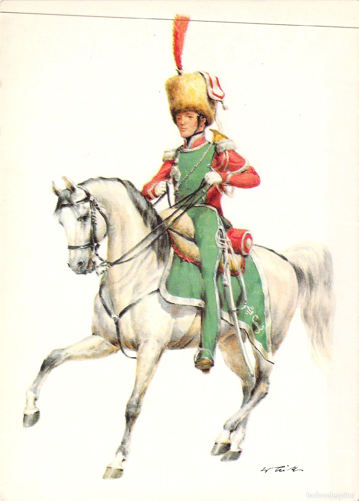 Postales: Postal Militar de Trompetero del Cuerpo de Gu&iacute;as del Rey B&eacute;lgica