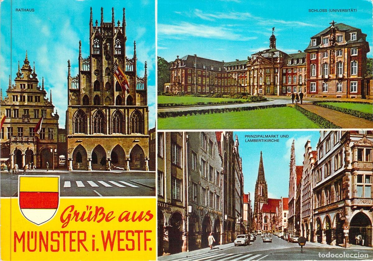 Postales: Postal de M&uuml;nster, Westfalia: Ayuntamiento, Palacio y Prinzipalmarkt