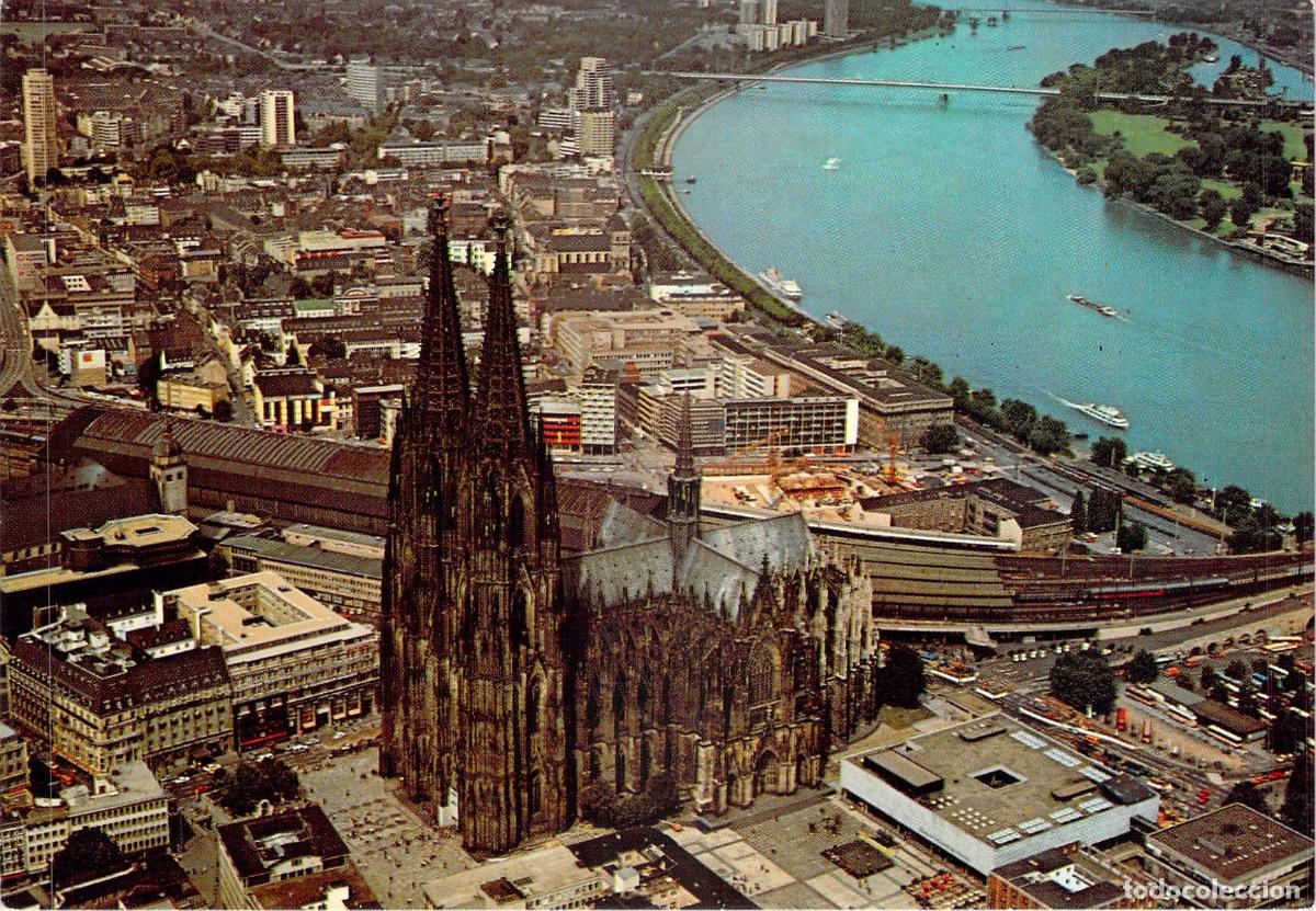 Postales: Postal de la Catedral de Colonia y el R&iacute;o Rin, Vista A&eacute;rea