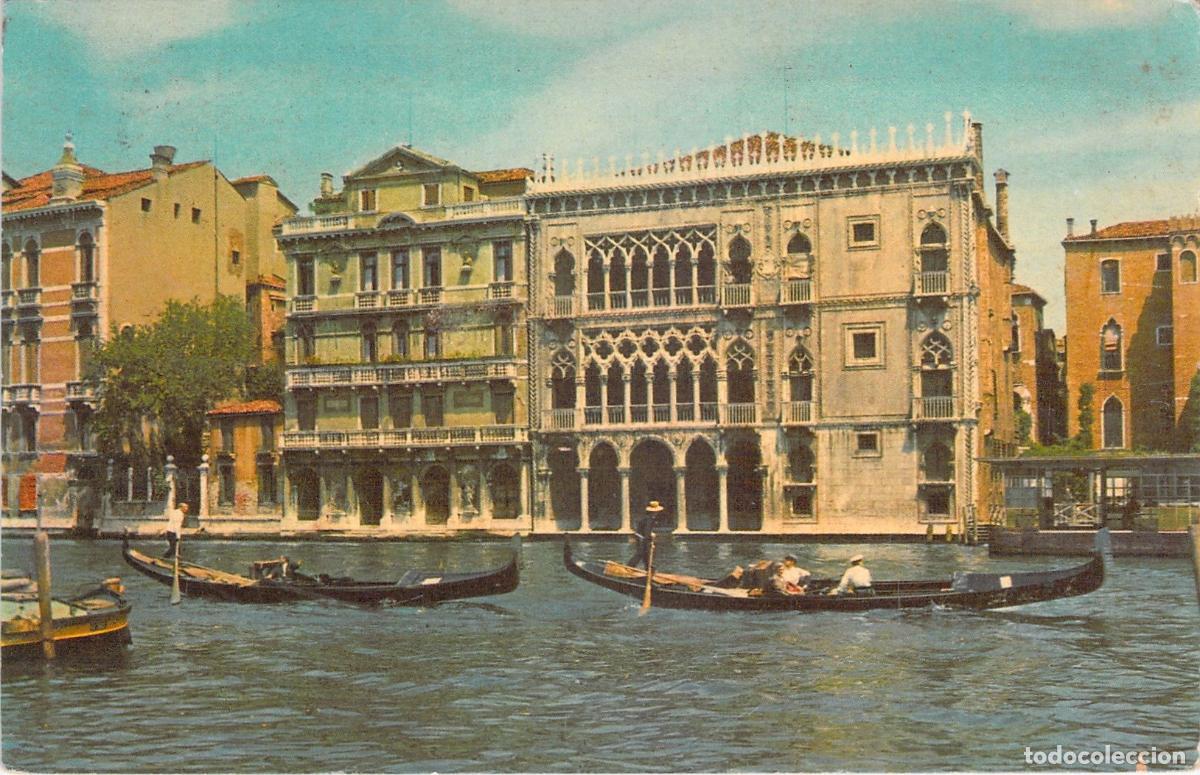Postales: Postal de Venecia: Palacio Ca' d'Oro y G&oacute;ndolas en el Gran Canal