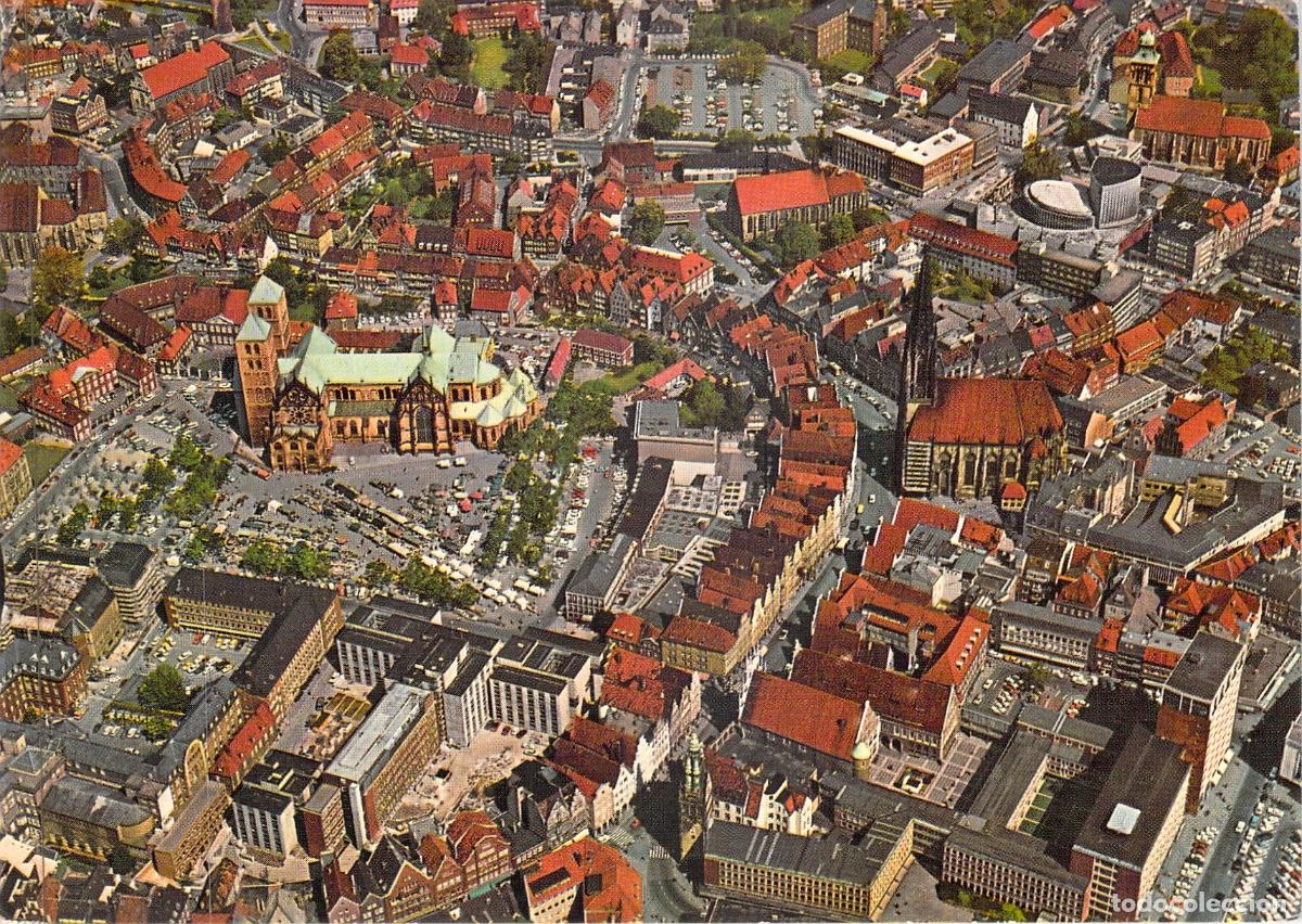 Postales: Postal de M&uuml;nster Alemania, Vista A&eacute;rea con Catedral y Prinzipalmarkt