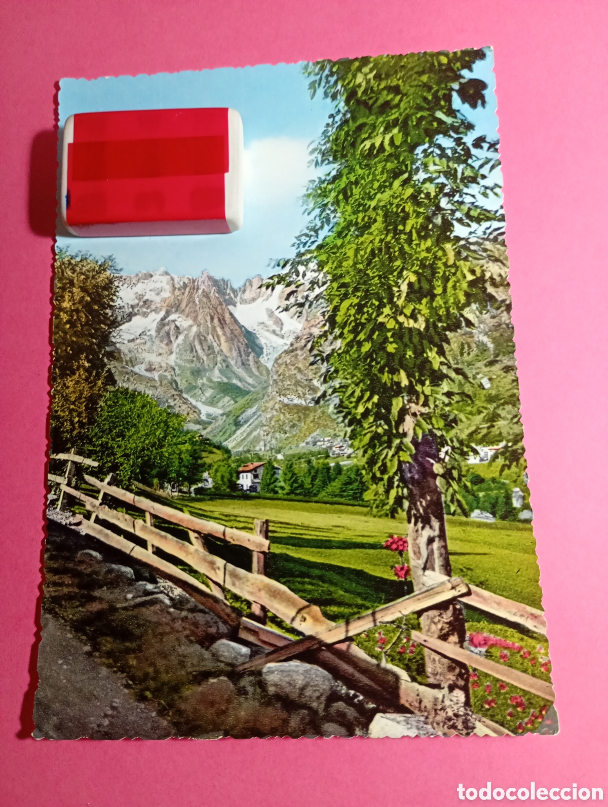 Postales: ITALIA PAISAJE NO IDENTIFICADO VALLE Y VALLA MADERA CON MONTA&Ntilde;AS NEVADAS AL FONDO - R1613