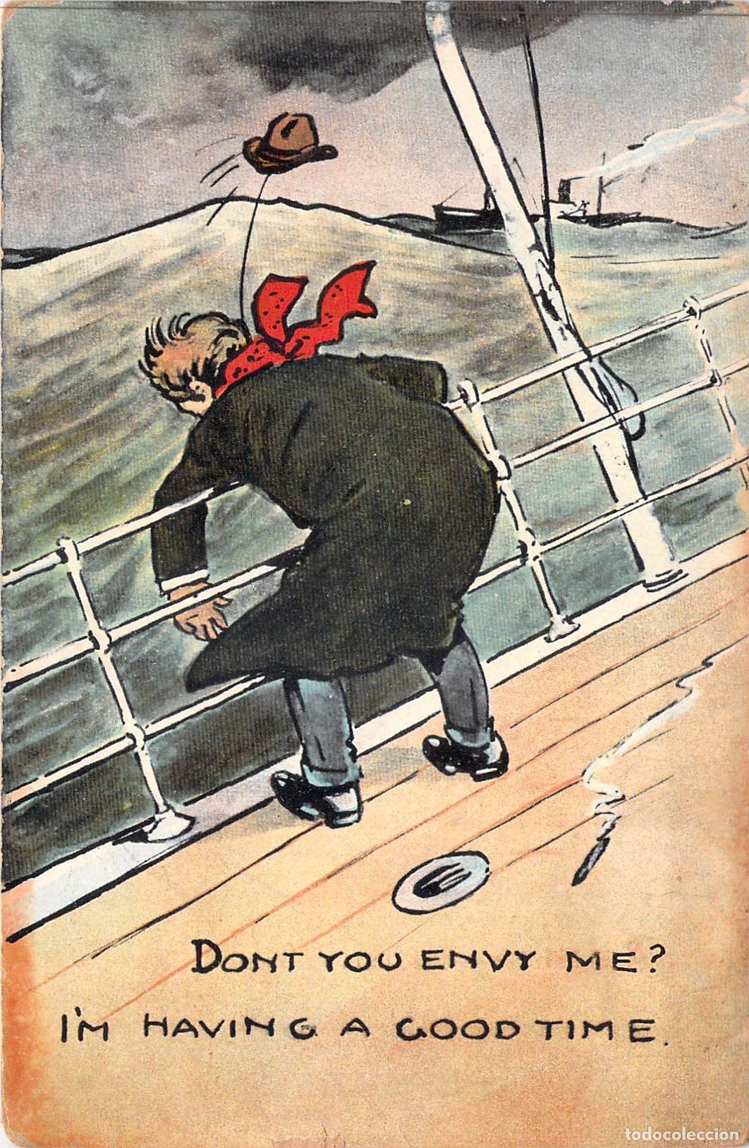 Postales: Postal C&oacute;mica de Pasajero con Mareo en Barco