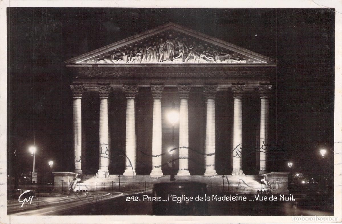 Postales: Postal de la Iglesia de la Madeleine en Par&iacute;s - Vista Nocturna