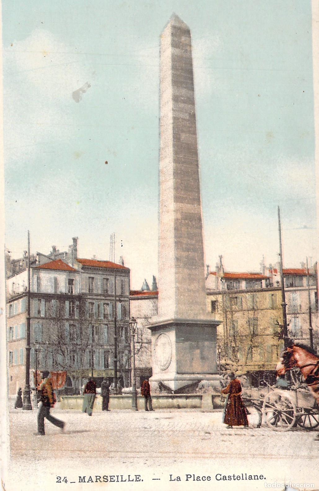 Postales: Postal de la Place Castellane en Marsella con Obelisco