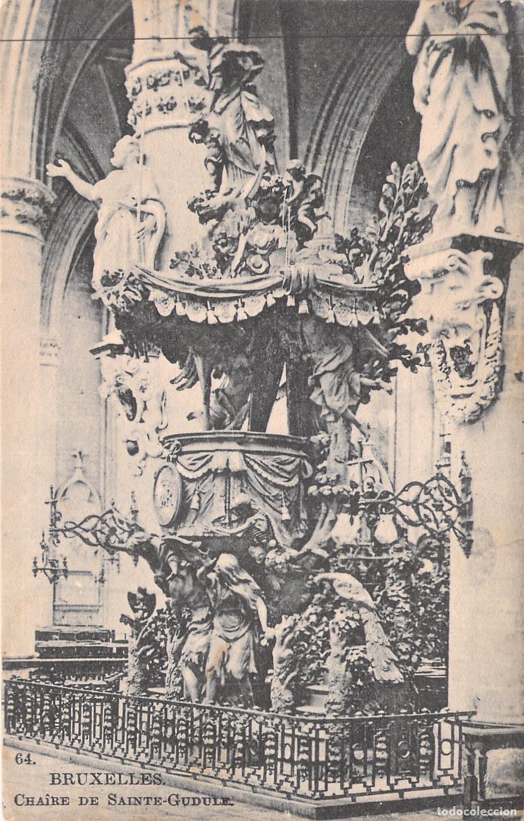 Postales: Postal de Bruselas: P&uacute;lpito de la Catedral de Santa G&uacute;dula