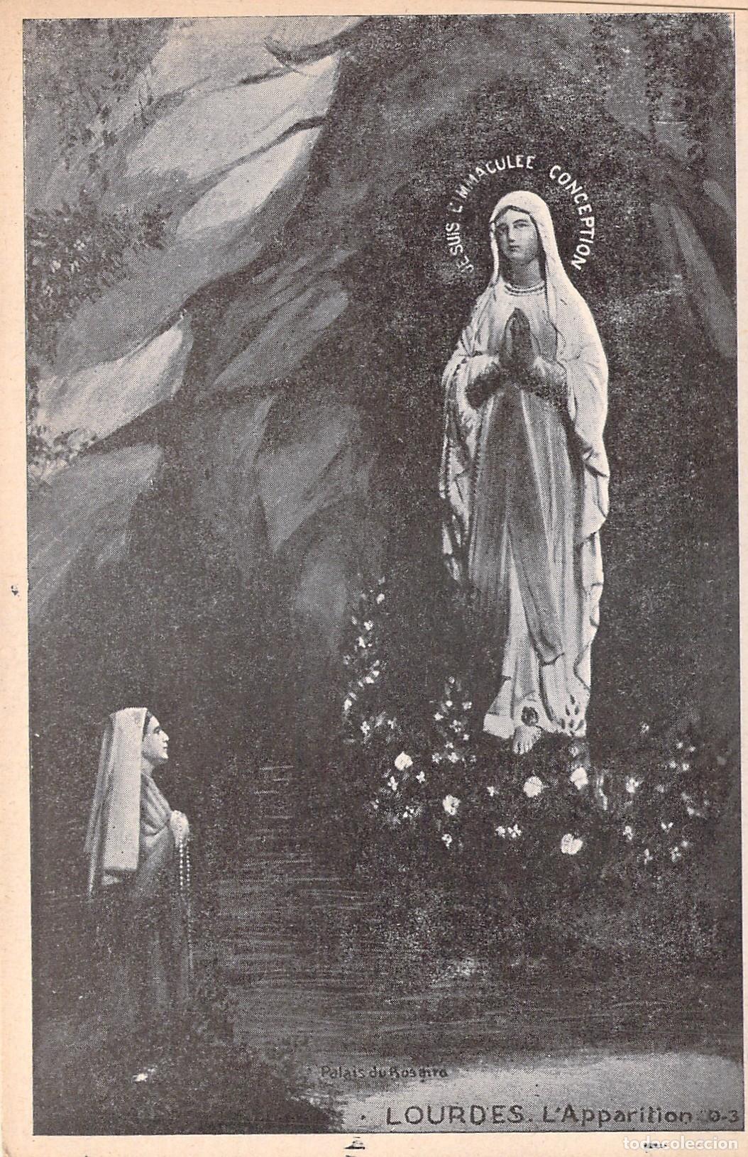 Postales: Postal de la Aparici&oacute;n de la Virgen de Lourdes en la Gruta