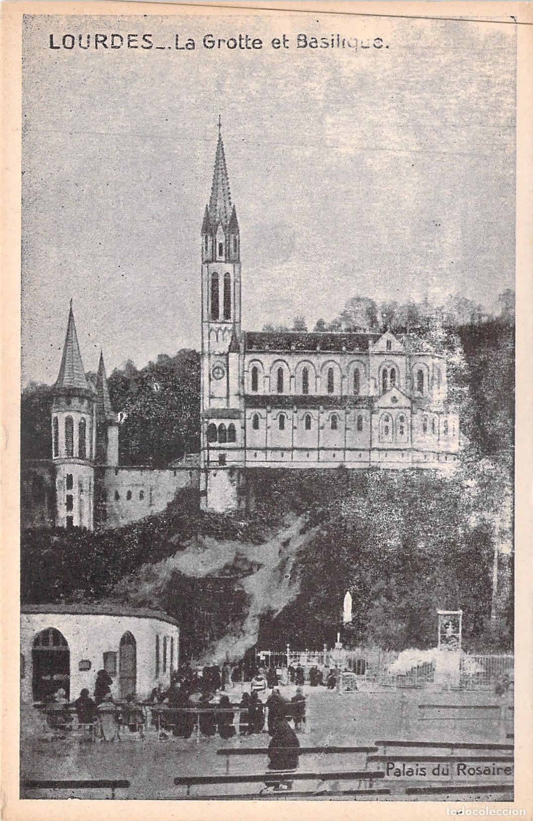 Postales: Postal de la Gruta y la Bas&iacute;lica de Lourdes en Francia