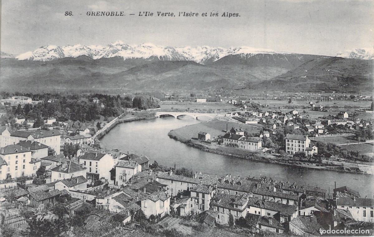 Postales: Postal de Grenoble: L'Ile Verte, el R&iacute;o Is&egrave;re y los Alpes