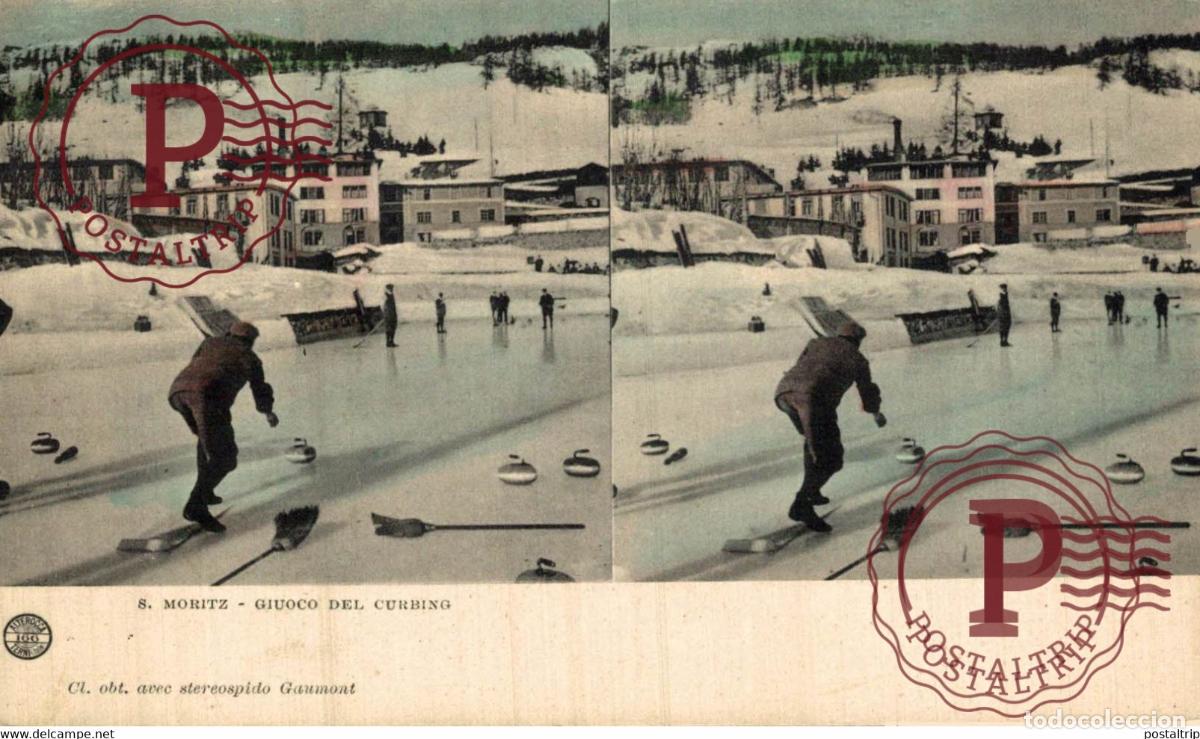 Cartes Postales: MORITZ GIUOCO DEL CURBING STEREO estereosc&oacute;pica SUIZA SWITZERLAND