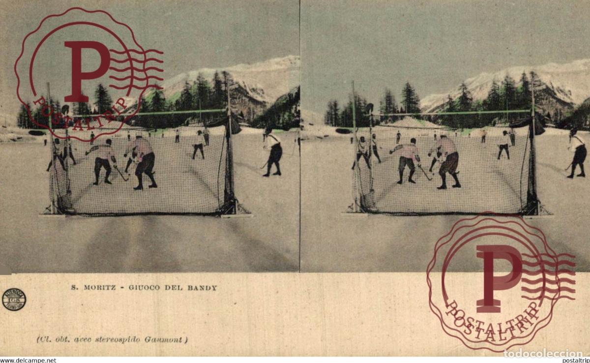 Cartes Postales: MORITZ GIUOCO DEL BANDY STEREO estereosc&oacute;pica SUIZA SWITZERLAND
