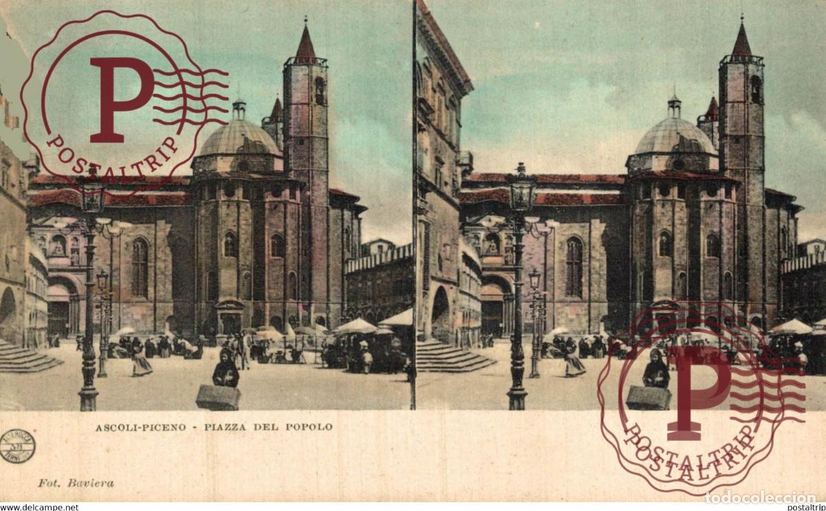 Cartes Postales: ASCOLI PICENO PIAZZA DEL POPOLO STEREO estereosc&oacute;pica ITALY ITALIA