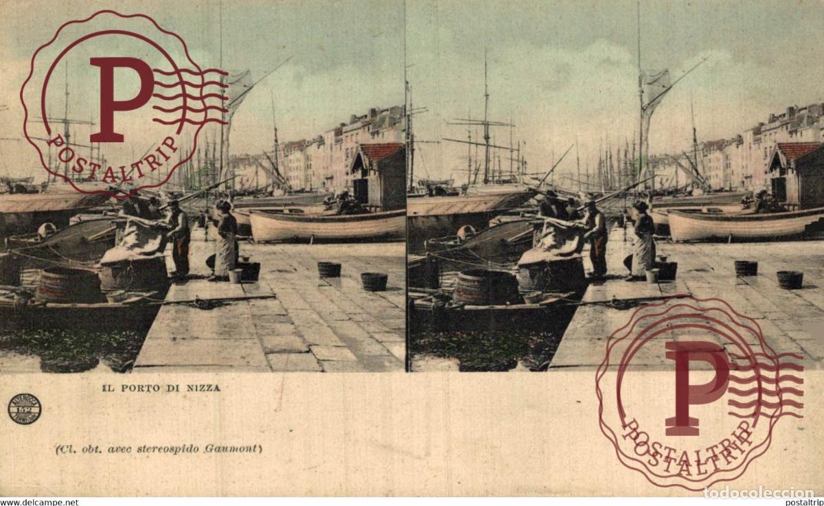 Cartes Postales: NIZA RARA IL PORTO DI NIZZA STEREO estereosc&oacute;pica ITALY ITALIA