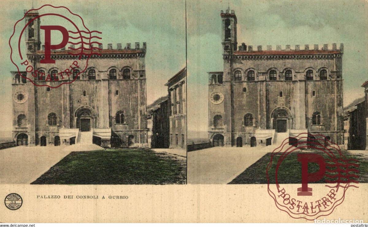 Cartes Postales: PALAZZO DEL CONSOLI A GUBBIO estereosc&oacute;pica ITALY ITALIA