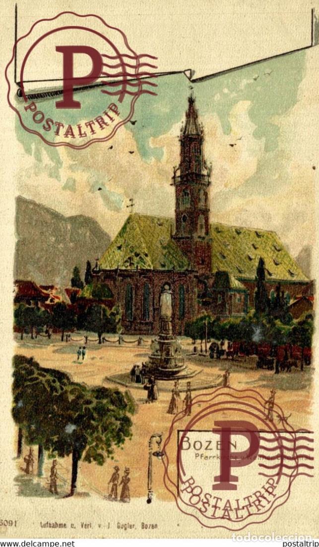 Postcards: K&uuml;nstler Lithographie Bozen Bolzano Pfarrkirche Walther Denkmal ITALY
