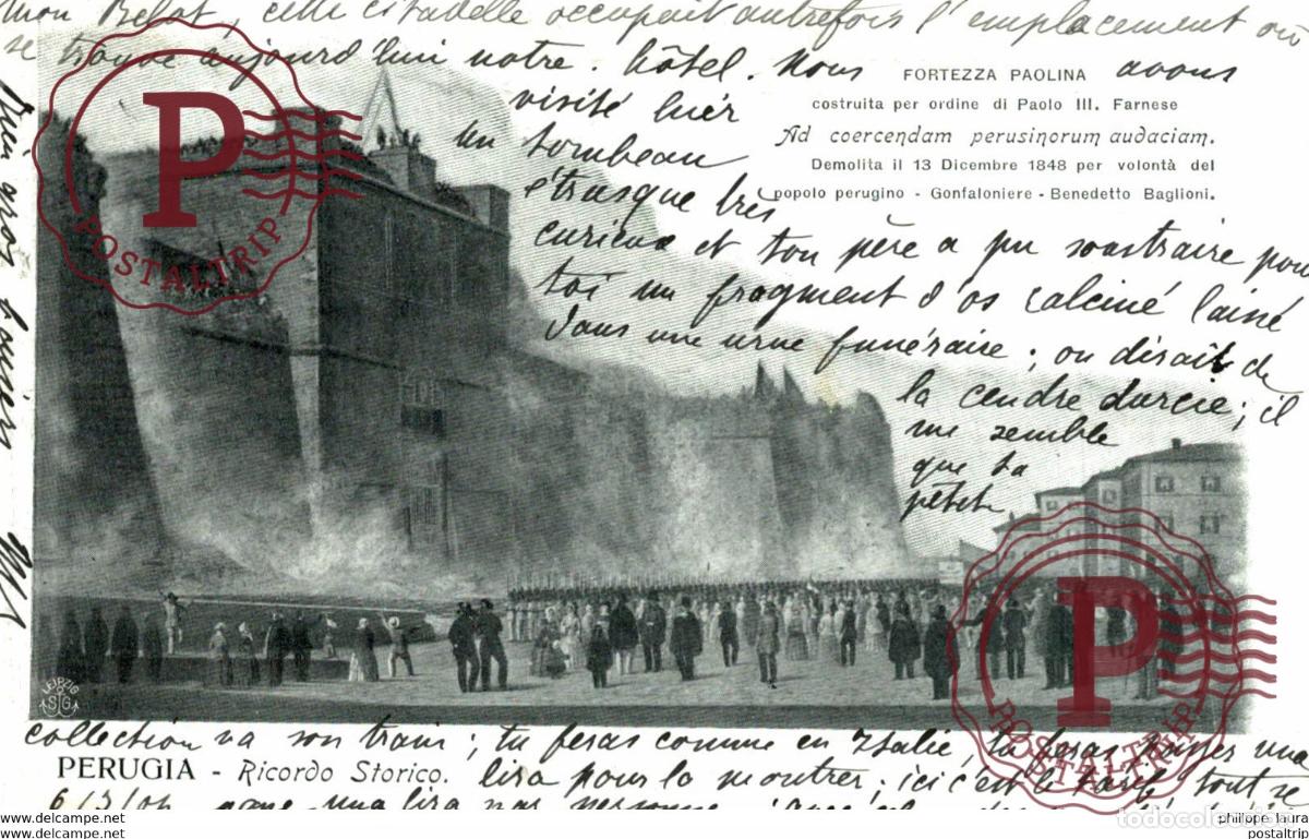 Postales: 1904 PERUGIA RICORDO STORICO FORTEZZA PAOLINA 1904 a paris