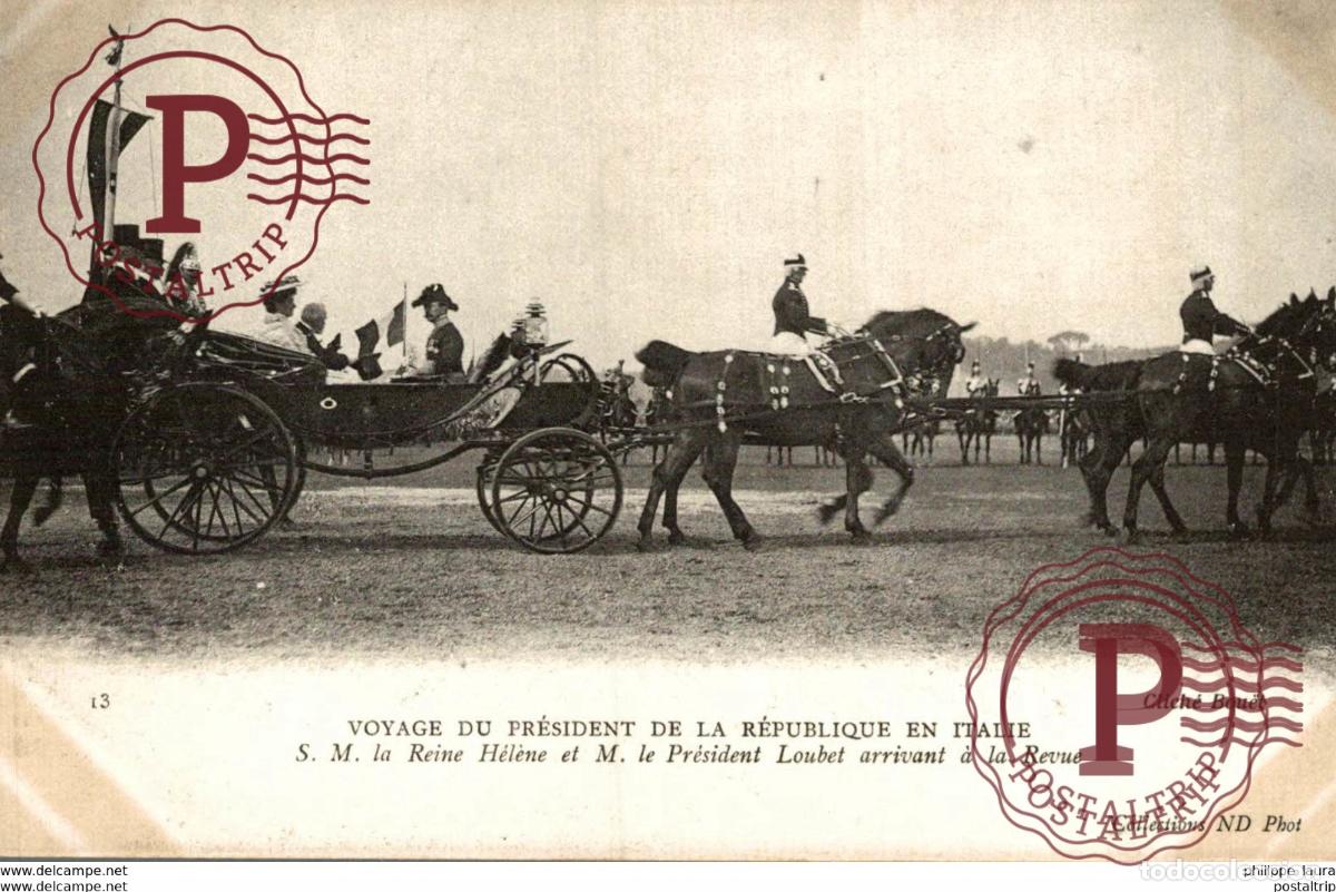 Cartoline: voyage du president de la republique en Italie La Mission Francaise reine Helene et president Loub