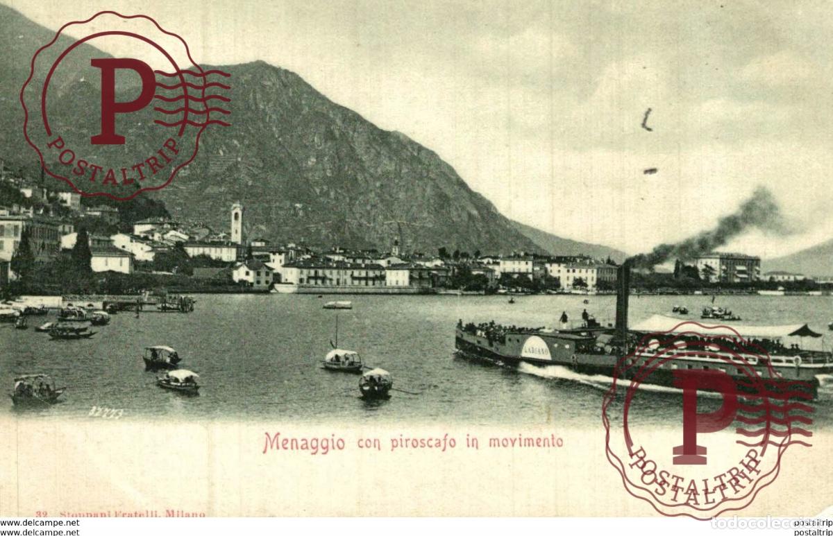 Postales: Menaggio Como con piroscafo in movimento