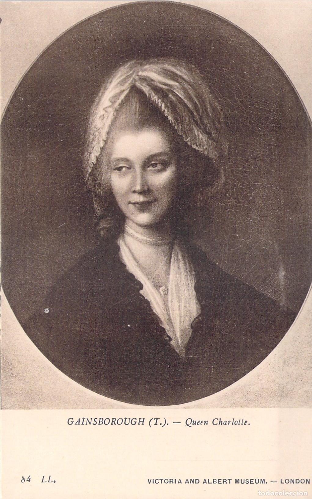 Postales: Postal Retrato Reina Carlota de Gainsborough Museo V&A Londres