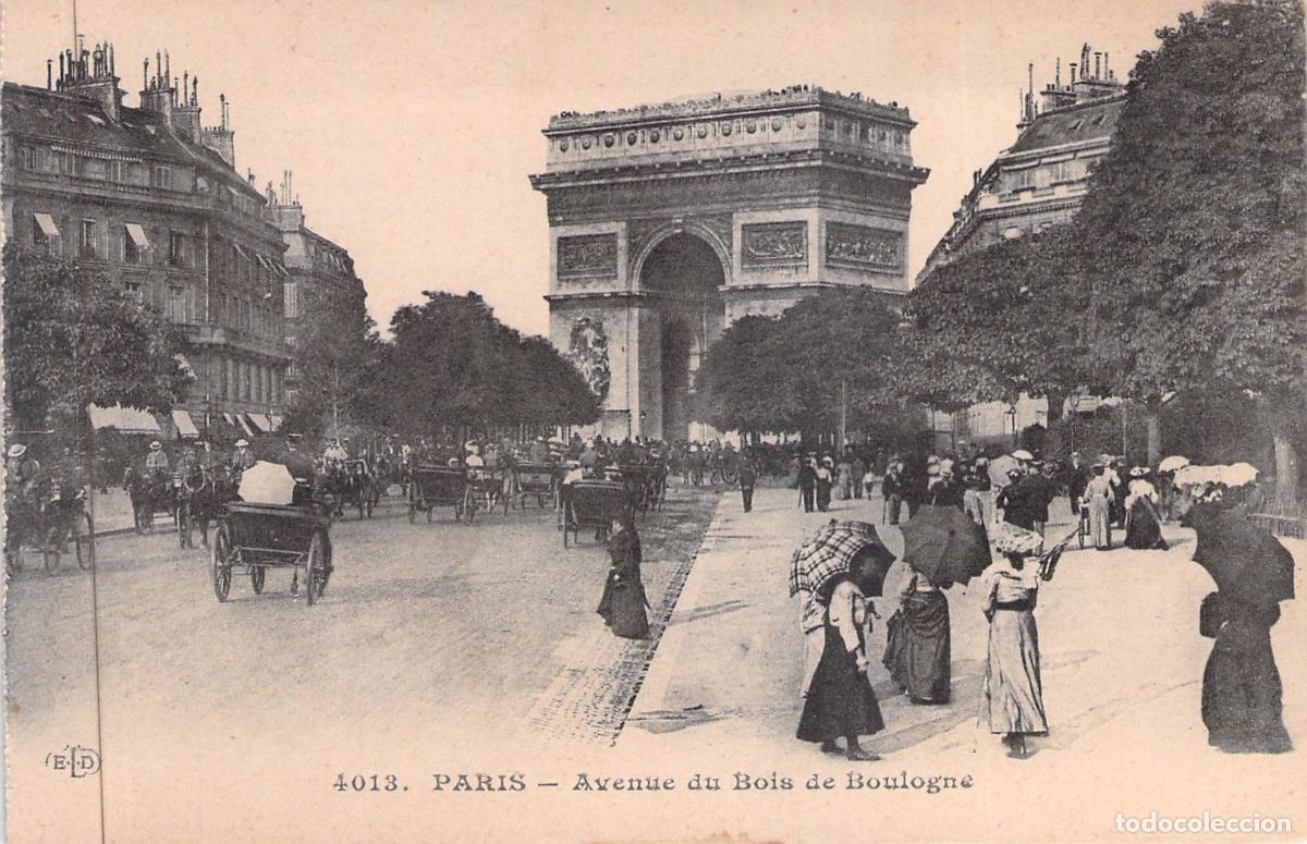 Postales: Postal del Arco de Triunfo y Avenue du Bois de Boulogne en Par&iacute;s