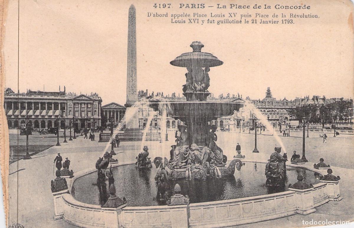 Postales: Postal de la Plaza de la Concordia con Fuente y Obelisco en Par&iacute;s
