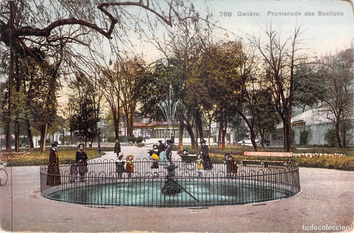 Postales: Postal de Ginebra: Promenade des Bastions y Fuente Central