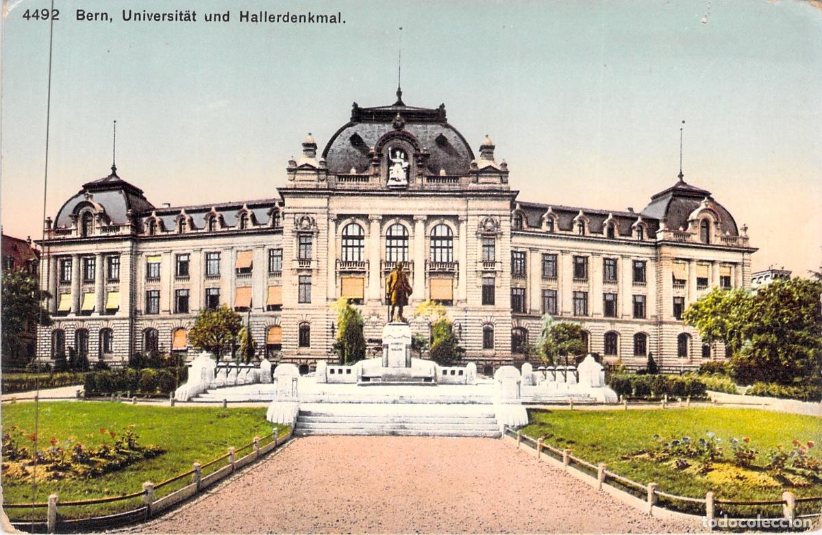 Postales: Postal de la Universidad de Berna y Monumento Haller, Suiza