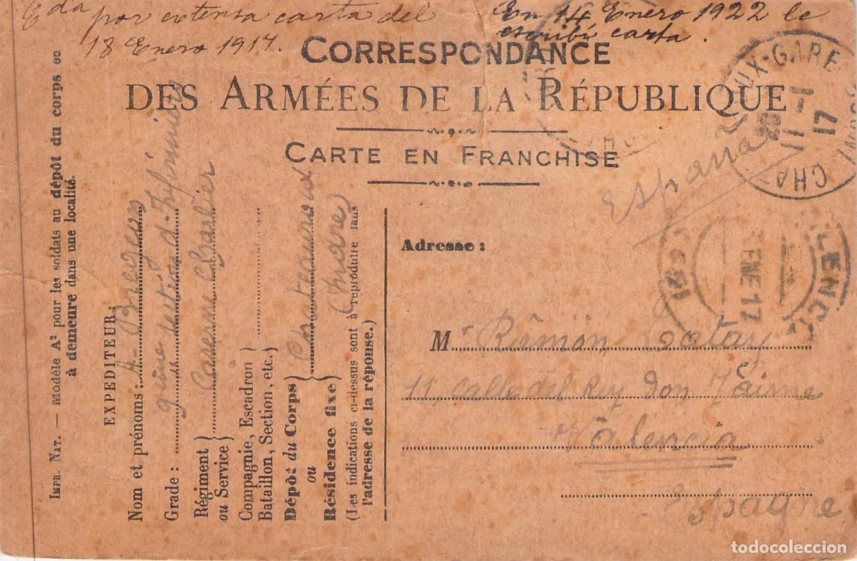 Postales: Postal de Franquicia Militar Francesa de la Primera Guerra Mundial