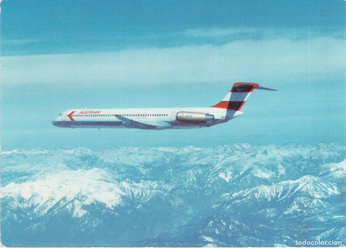 Postales: Postal de Avi&oacute;n McDonnell Douglas MD-81 Austrian Airlines sobre los Alpes