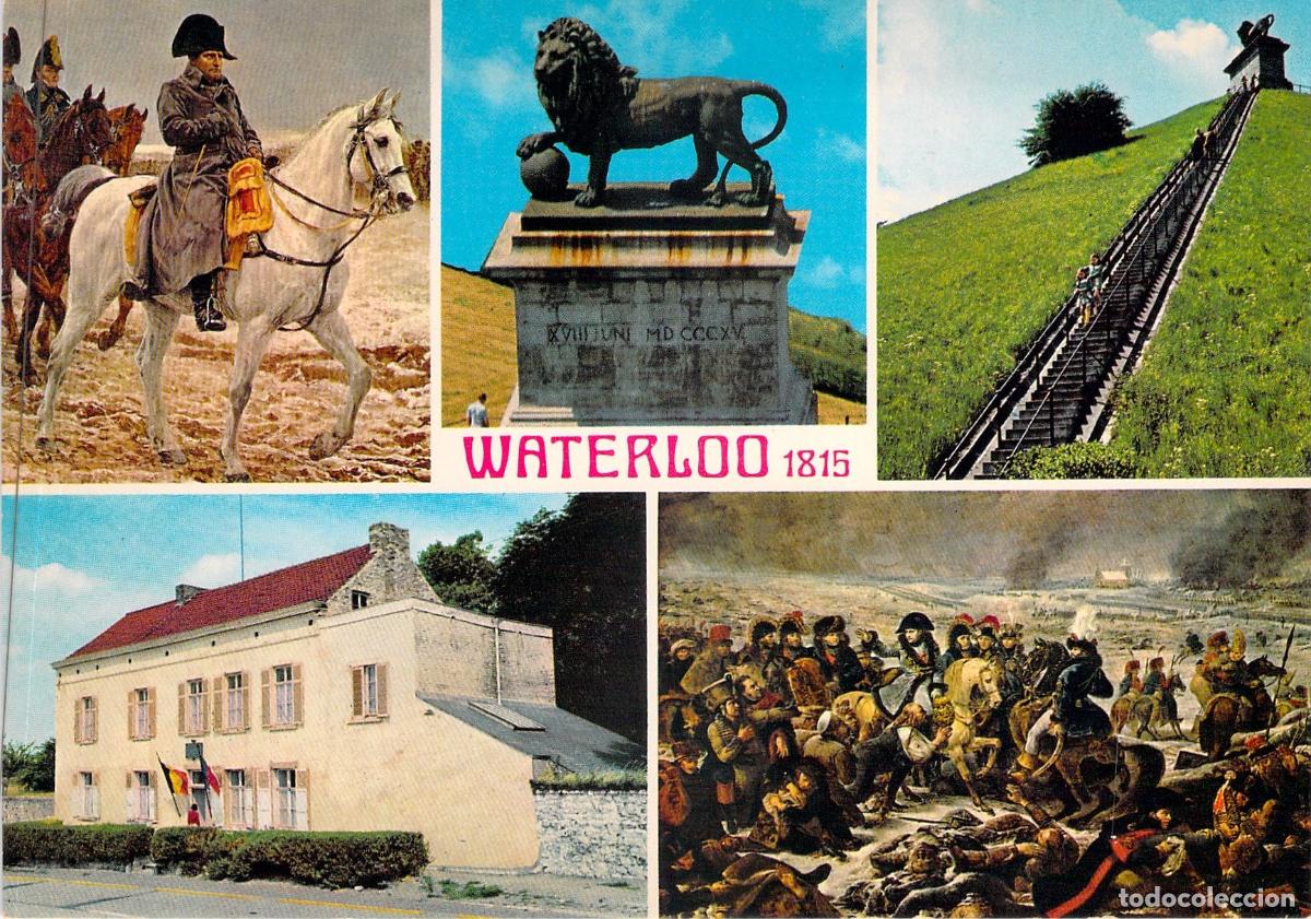 Postales: Postal de Waterloo B&eacute;lgica Monumento del Le&oacute;n y Napole&oacute;n