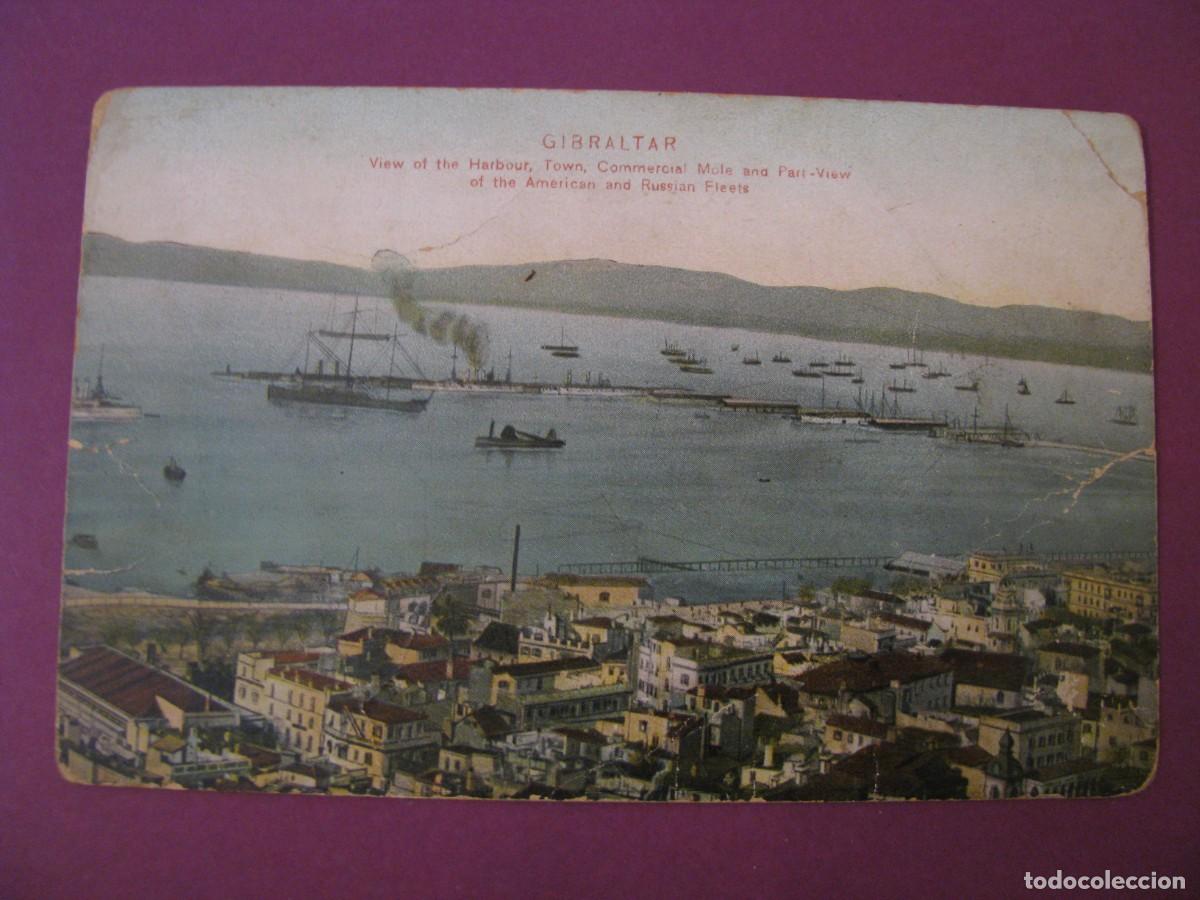 Postales: ANTIGUA POSTAL DE GIBRALTAR. VIEW OF THE HARBOUR, PART VIEW OF THE AMERICAN AND RUSSIAN FLEETS